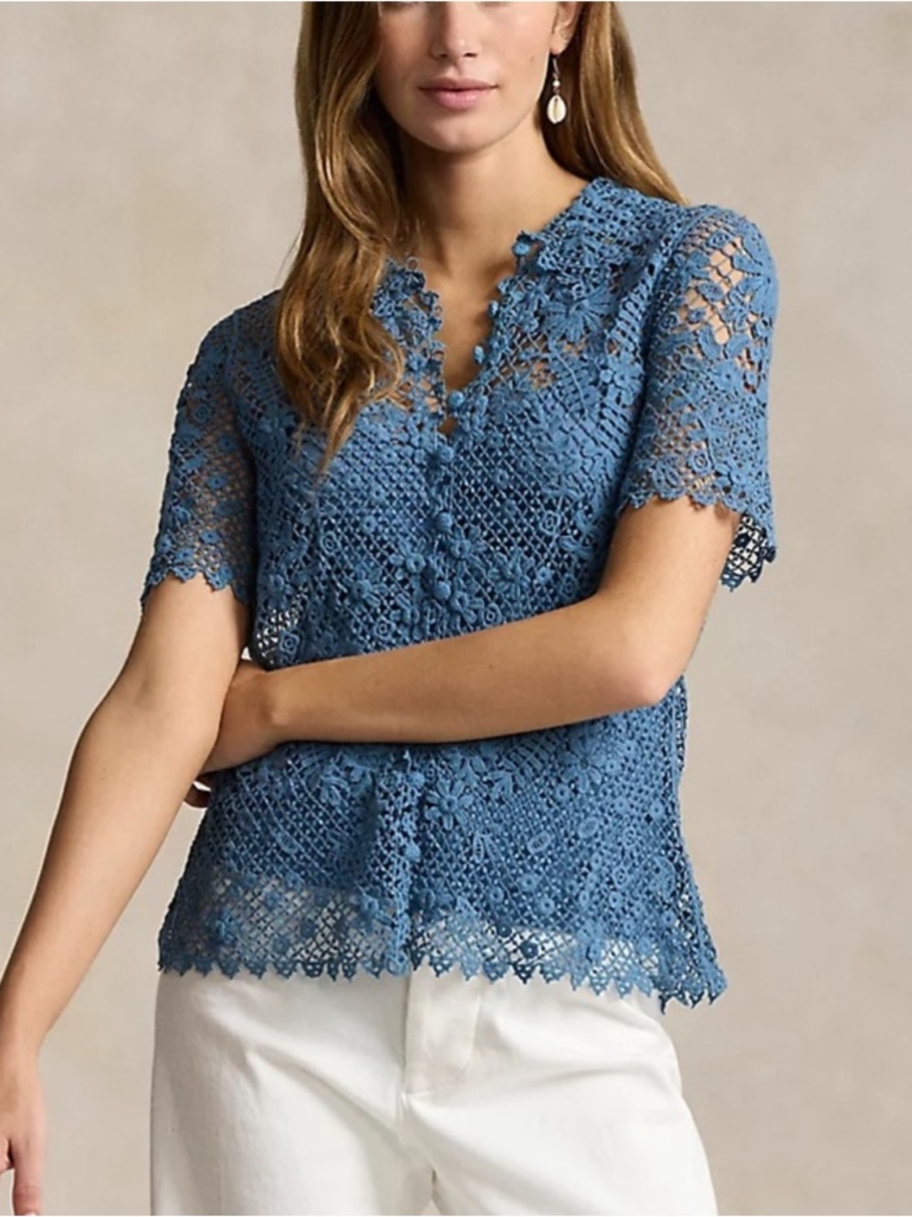Polo Ralph Lauren Floral Cotton Lace Blouse Blue Blouse